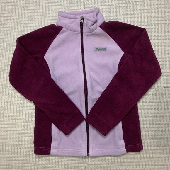 Columbia Springs Fleece Jacket Kids Girls Large Purple Burgundy Full Zip Pockets - Picture 1 of 6